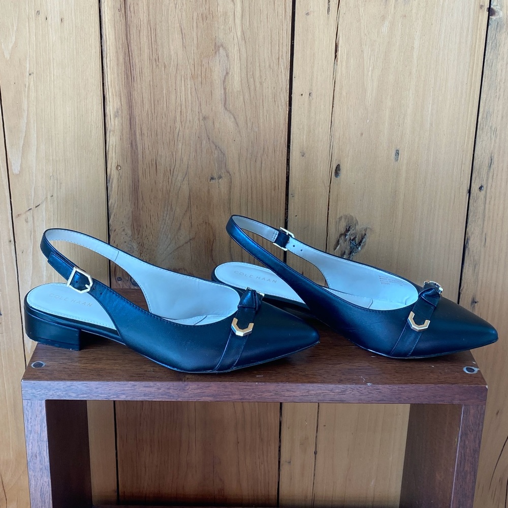 Cole Haan Menlo Knotted Leather Flat Slingback Sandals Black